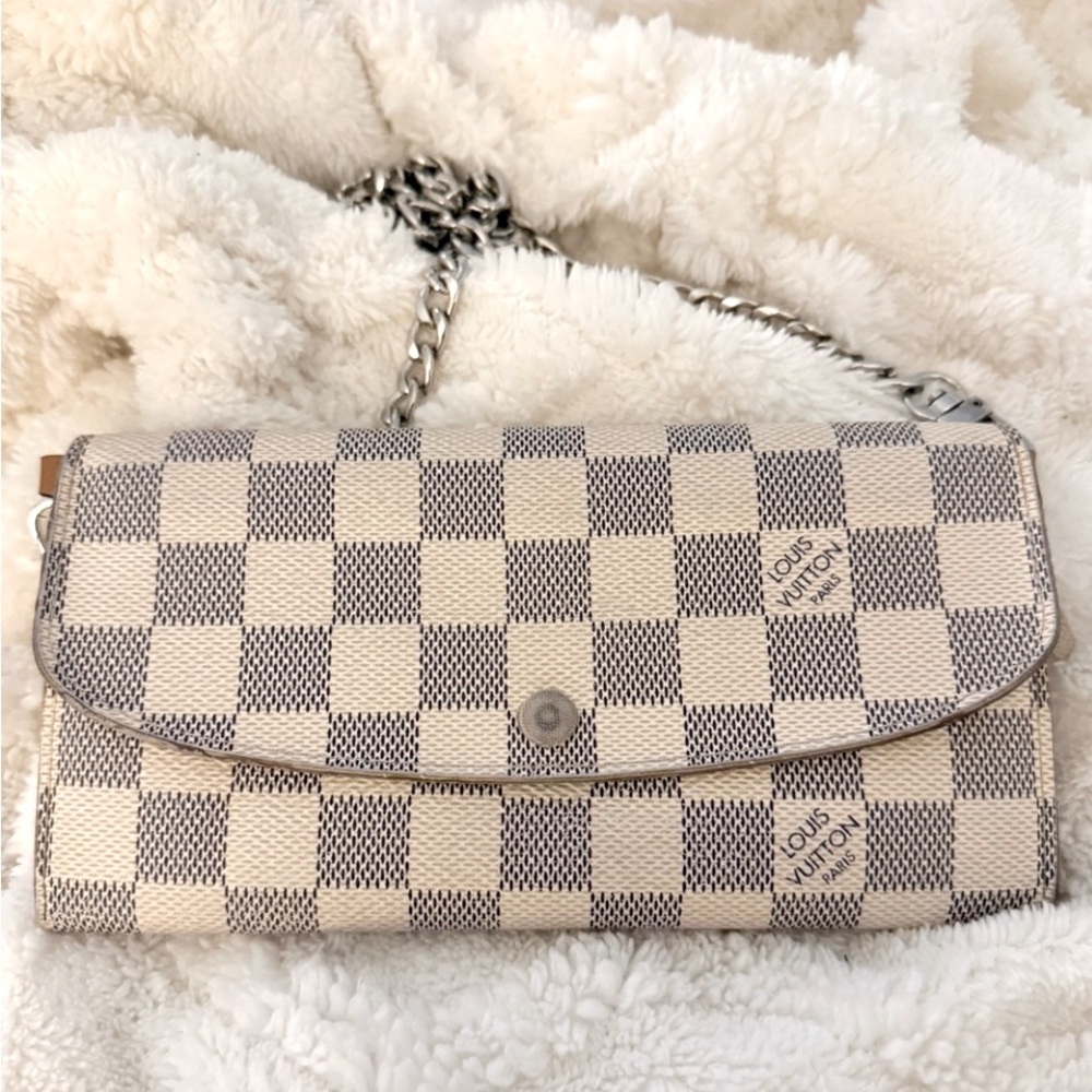 Authentic Louis Vuitton Damier Azur wallet with chain insert
